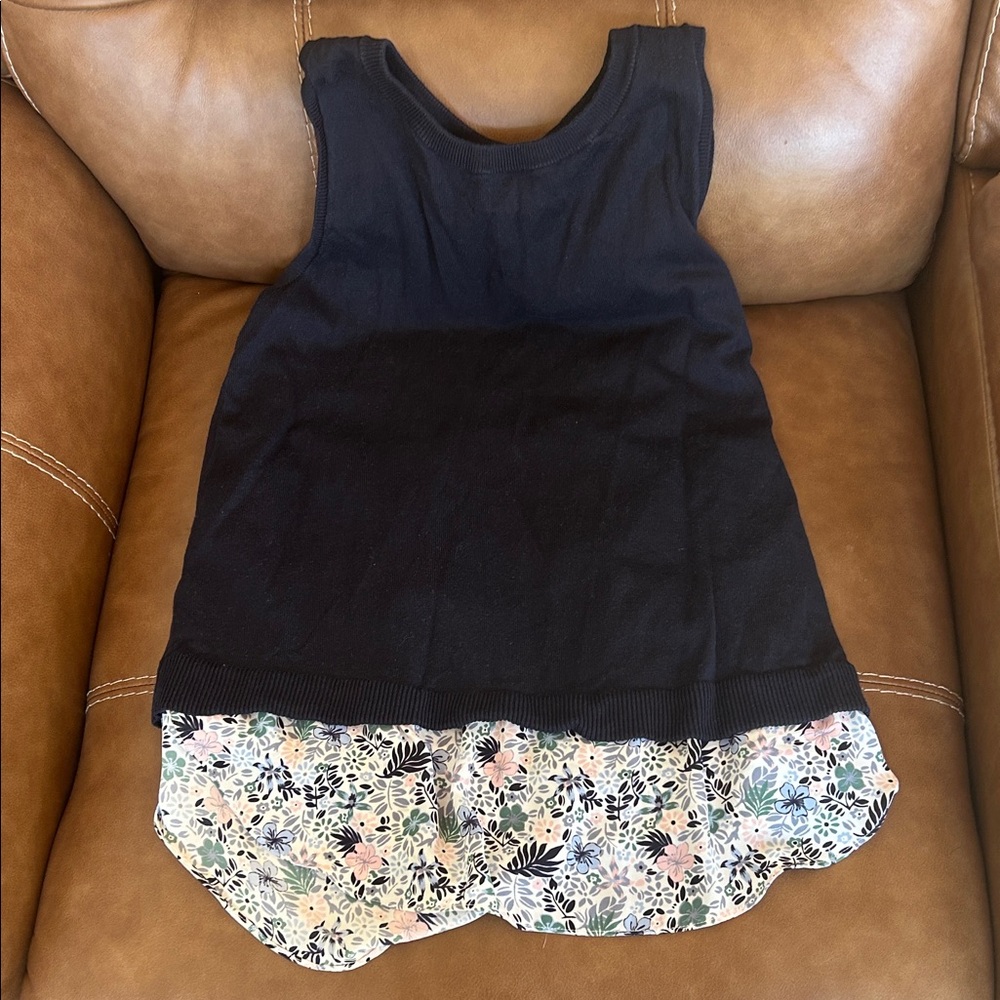 LOFT Navy Tank Top with Floral Hem